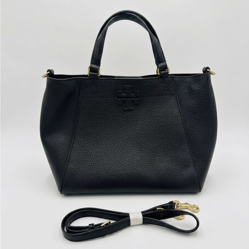 Tory Burch McGraw Small Carryall Bag in Black Pebbled Leather